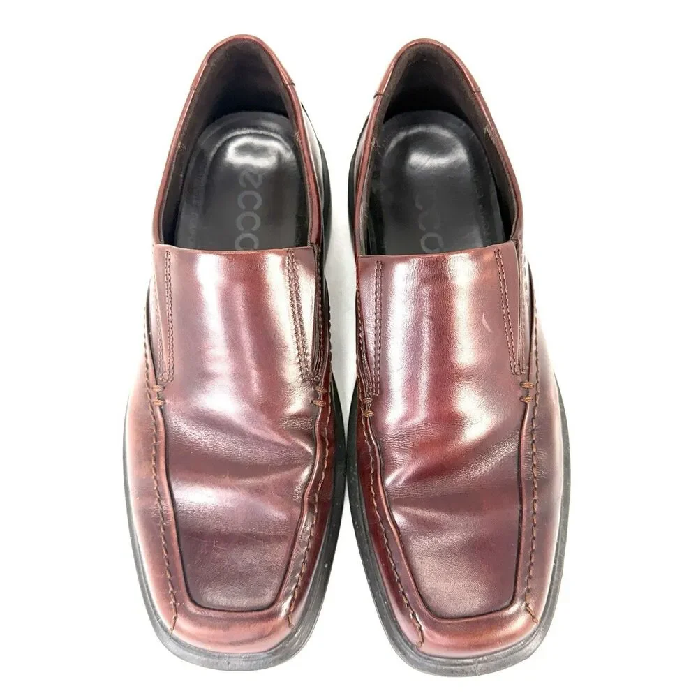 Ecco Men's Calcan Apron Toe Shoes Sz 41 Brown US (7-7.5) Leather Slip-On Loafer